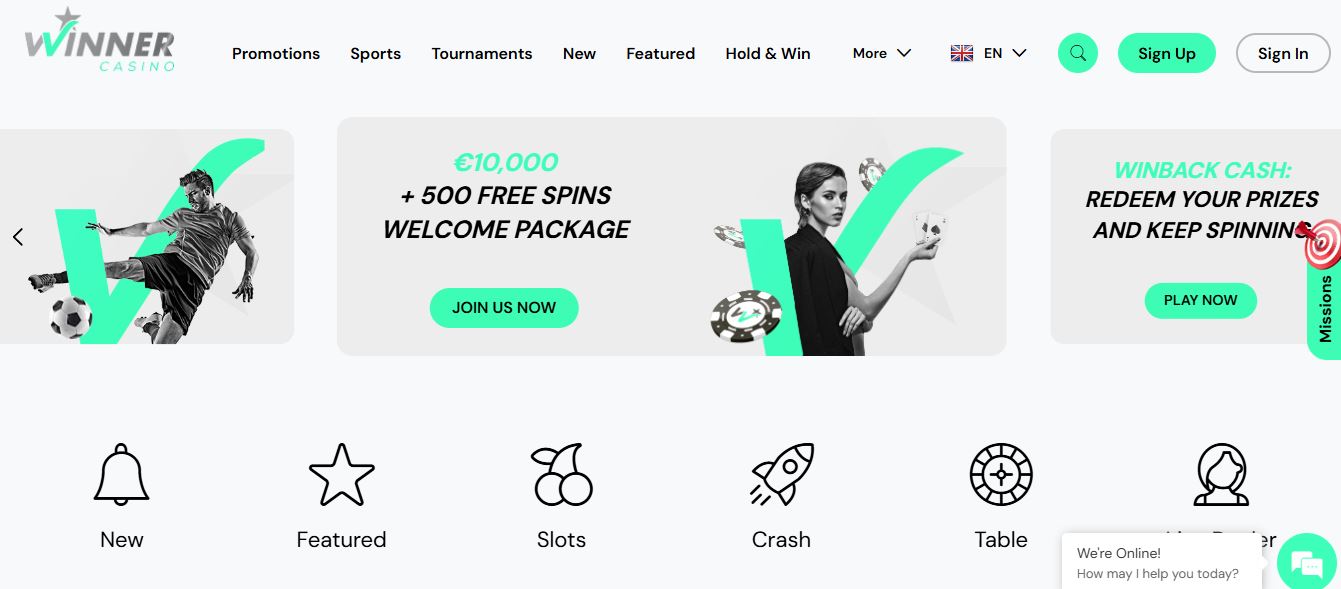 Join Winner Casino and get ten thousand euro package